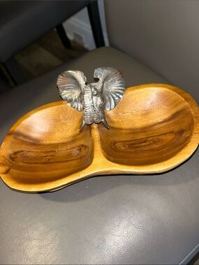 Vagabond House pewter African elephant peanut shaped nut bowl